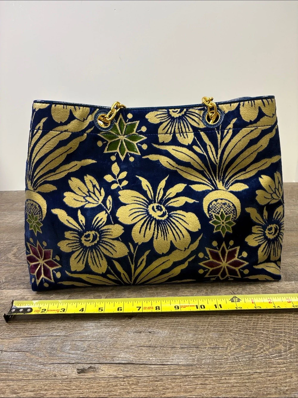Tory Burch Rare Cosmic Floral Velvet Tote Blue Gold Shoulder Bag NWT